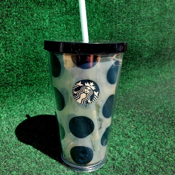 Starbucks Black Polka Dots Tumbler 16 oz. Tumbler Cold Beverage W/Straw - Picture 9 of 9